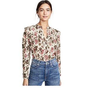 NWT Rebecca Taylor Long Sleeve Chouette Cotton/Metallic Blouse Top, Floral